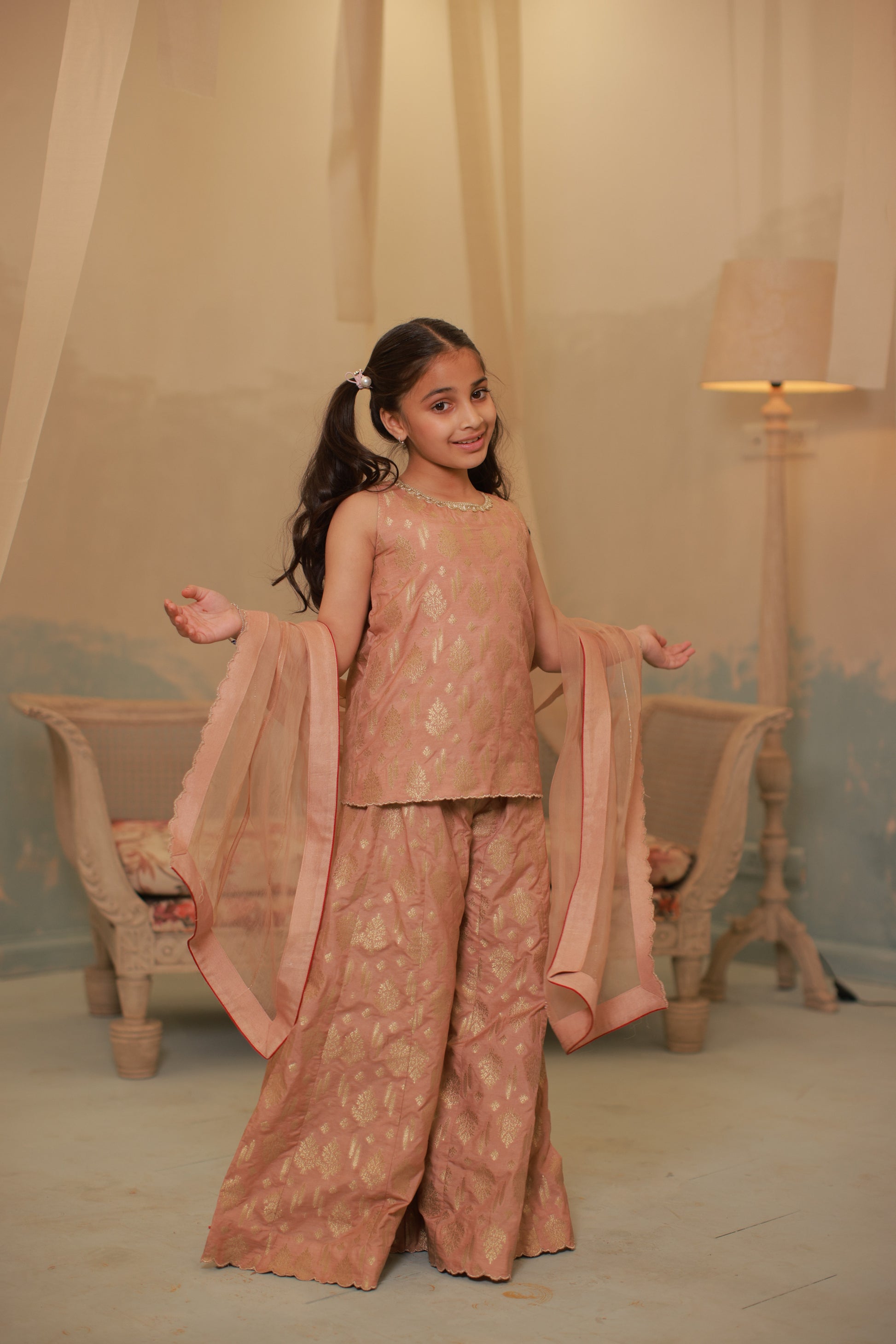 Dusty Pink Sharara Set with Dupatta – Kids Wear