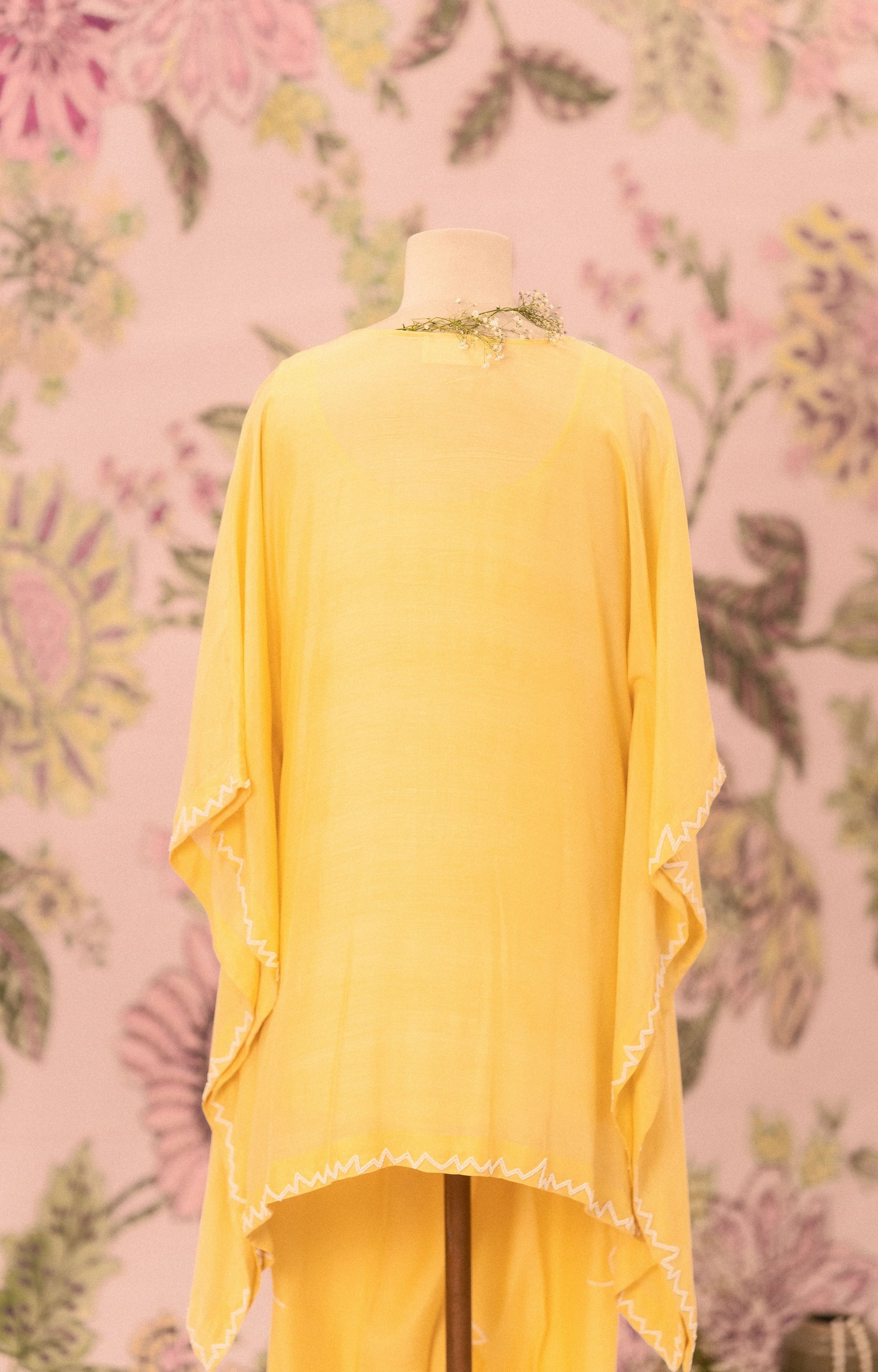 Yellow Mul Silk Pearl Embellished Co-Ord Set