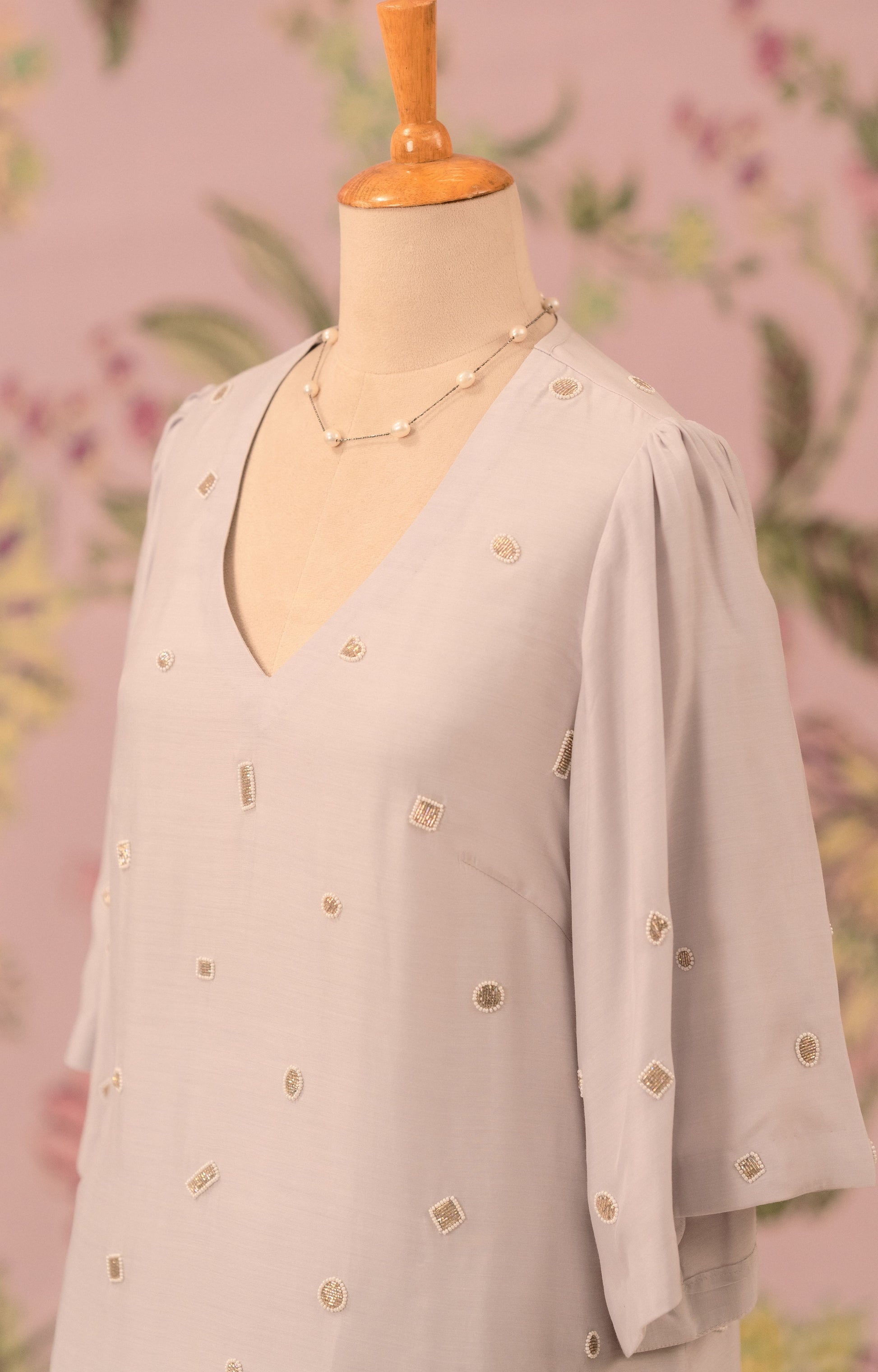 Silver grey co-ord set with all over embellishment