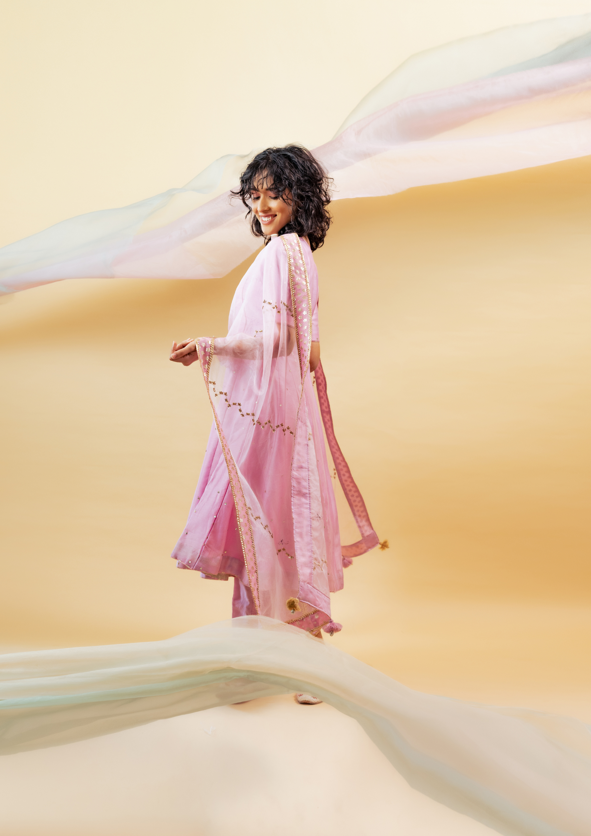 Lavender Silk Chanderi Kalidaar Suit Set with Silk Organza Dupatta