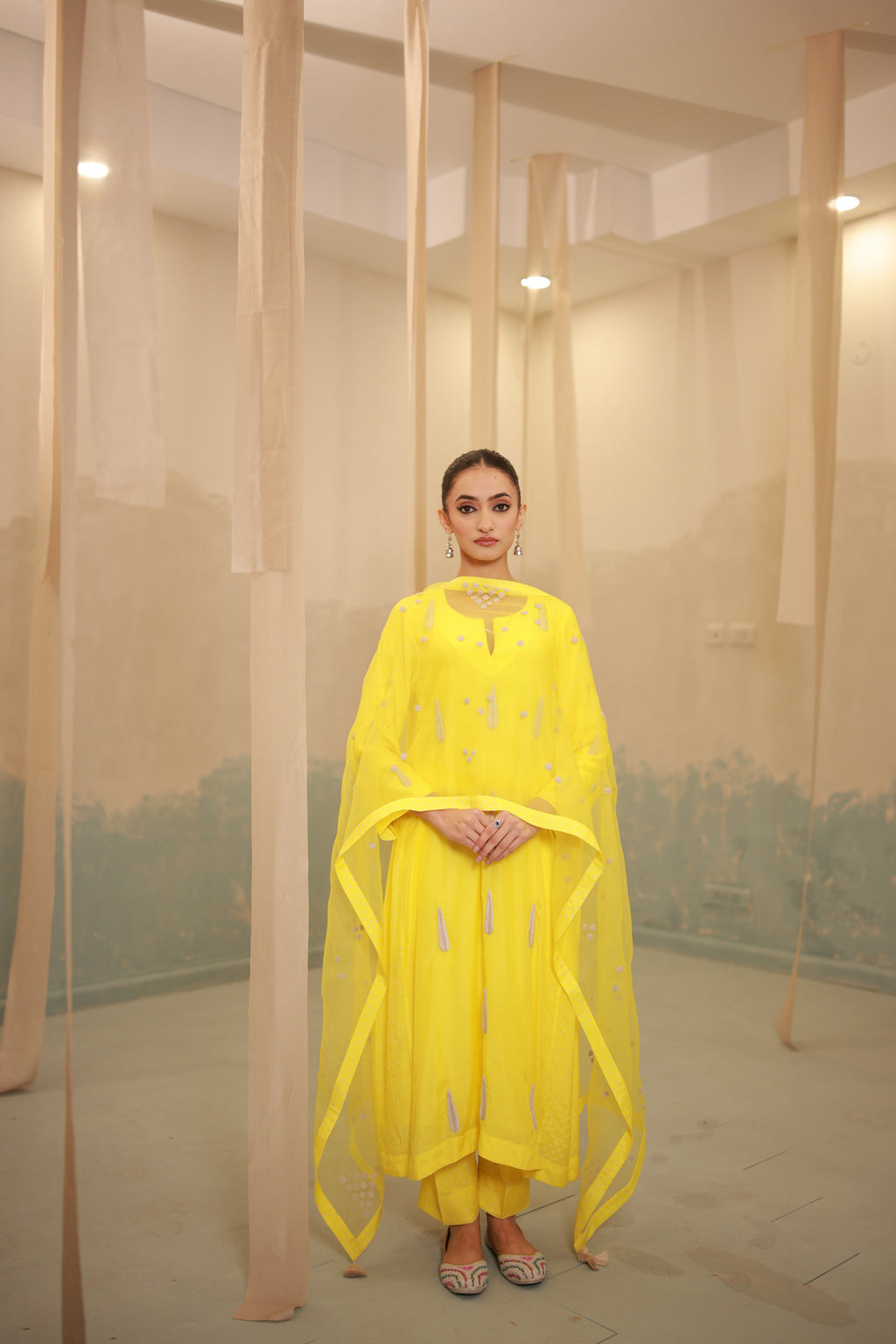 Sunflower yellow hand embroidery suit set