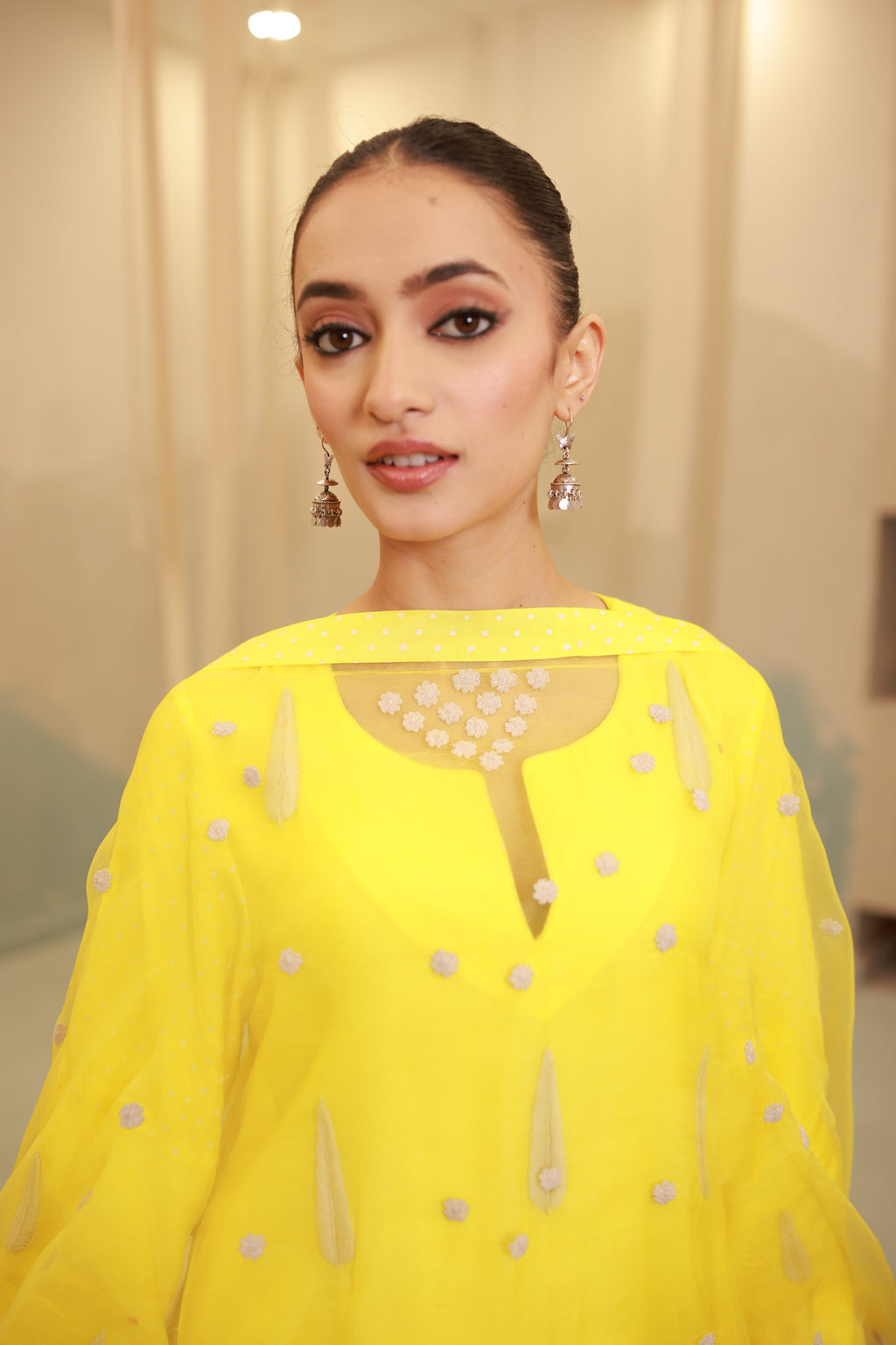 Sunflower yellow hand embroidery suit set