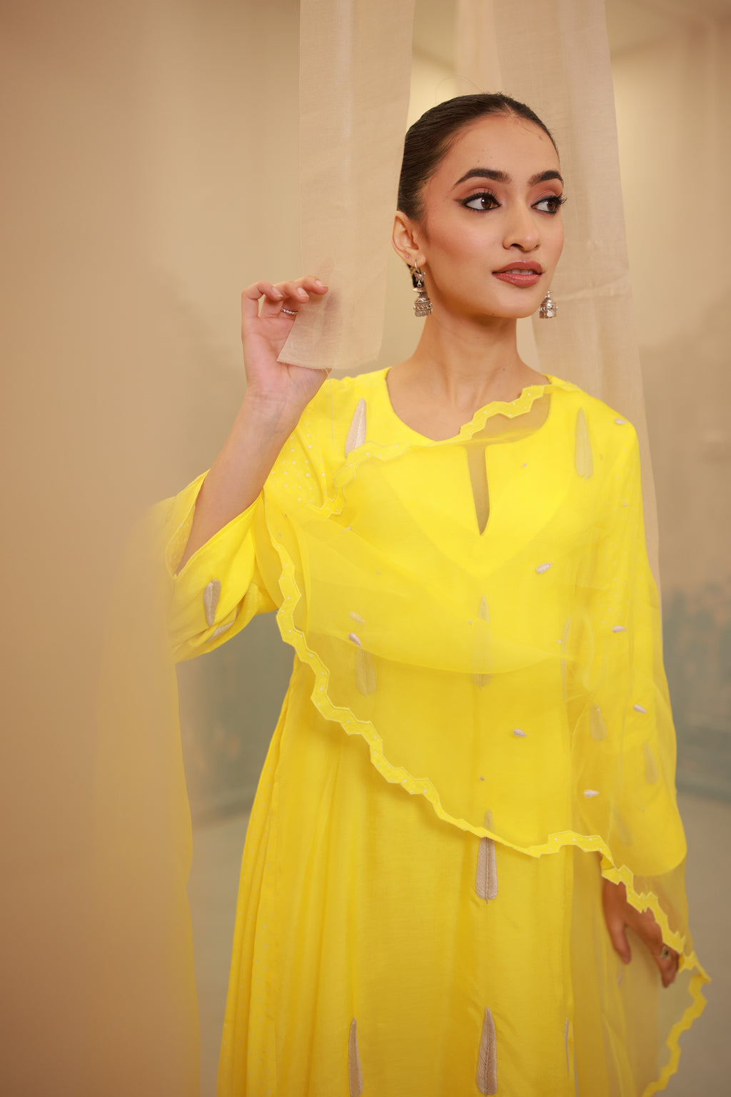 Sunflower yellow hand embroidery suit set