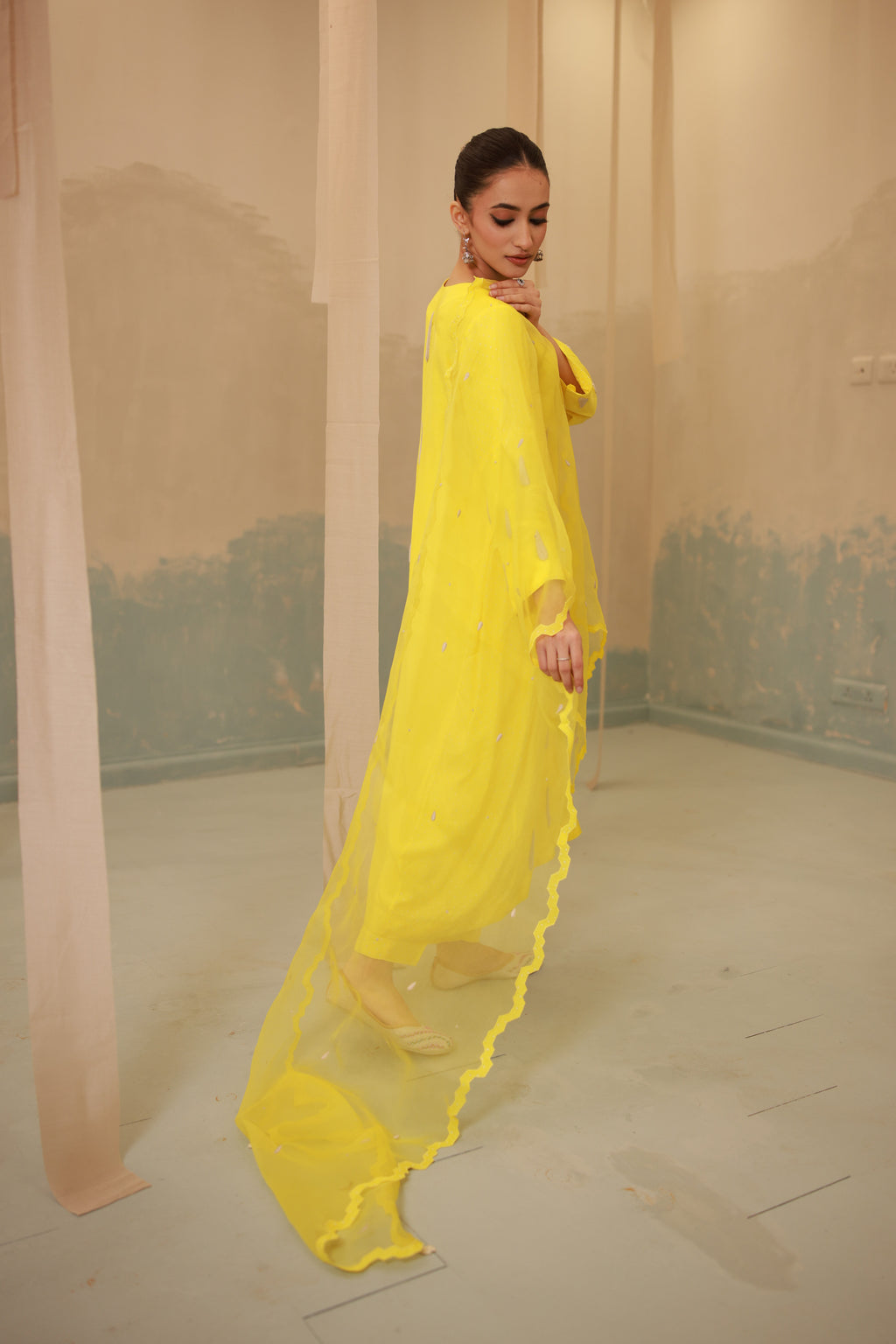 Sunflower yellow hand embroidery suit set