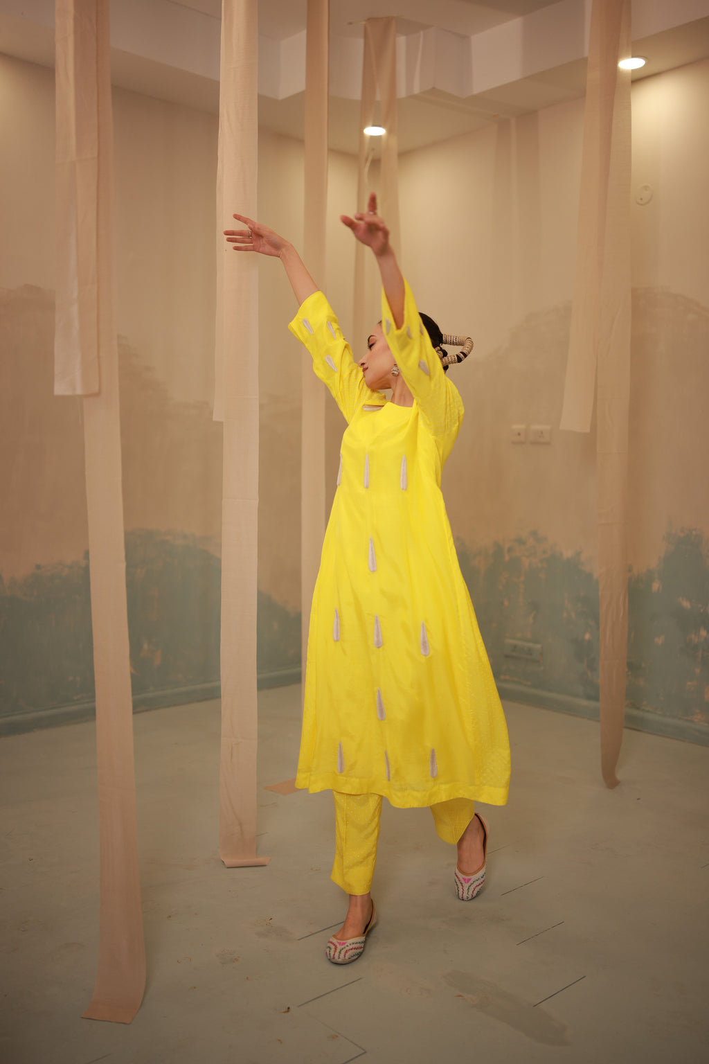 Sunflower yellow hand embroidery suit set