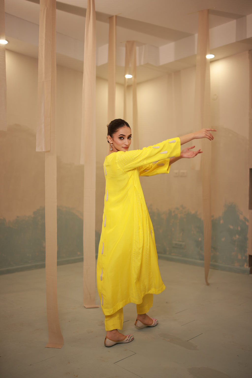 Sunflower yellow hand embroidery suit set