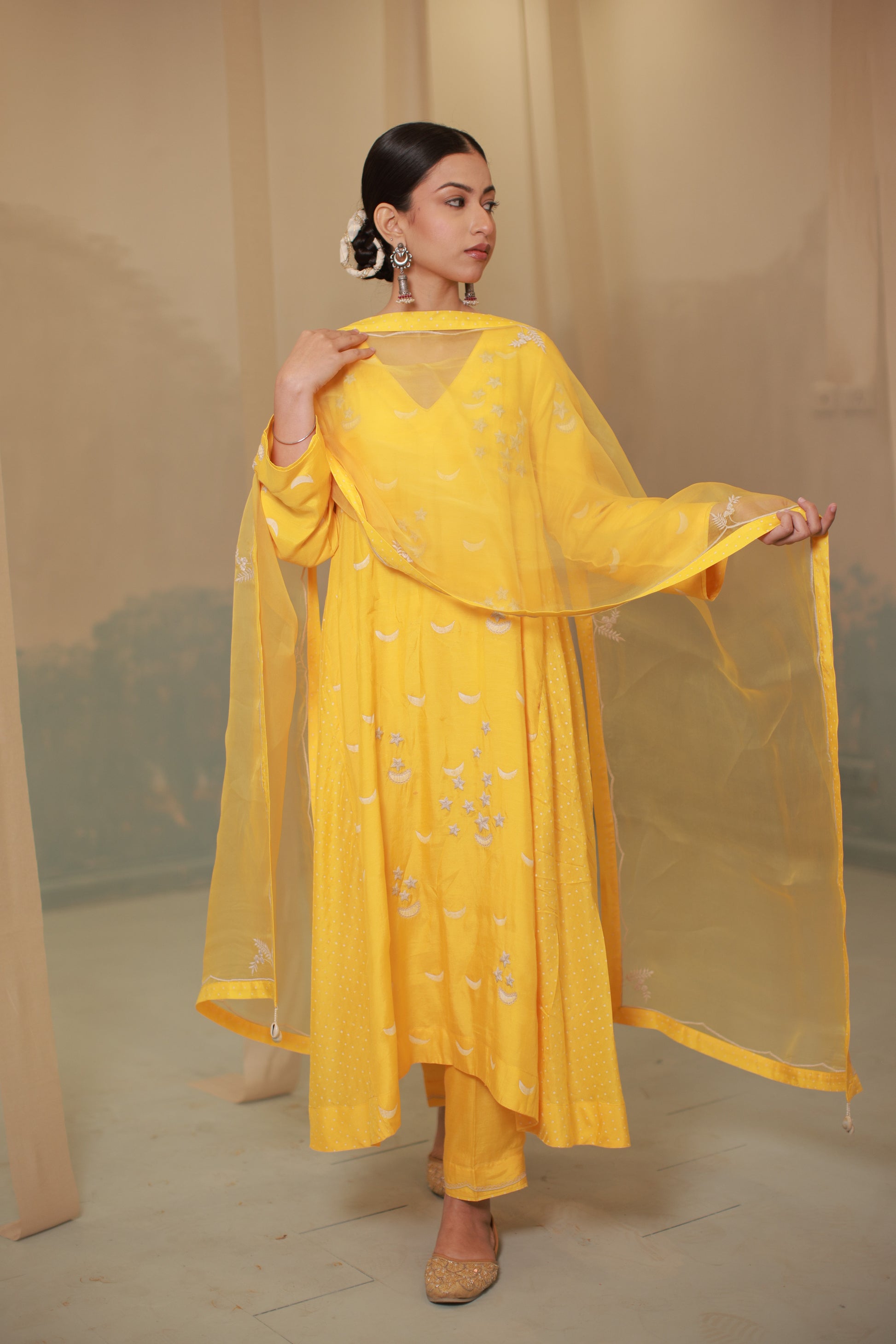 Mustard Hand embroidery suit set