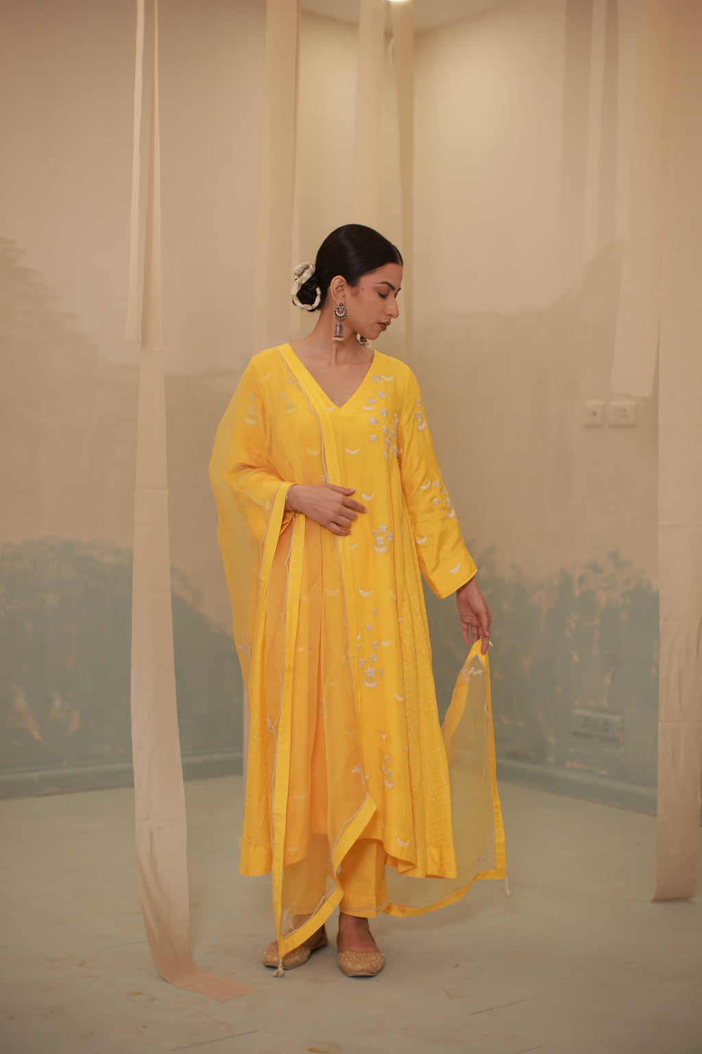 Mustard Hand embroidery suit set