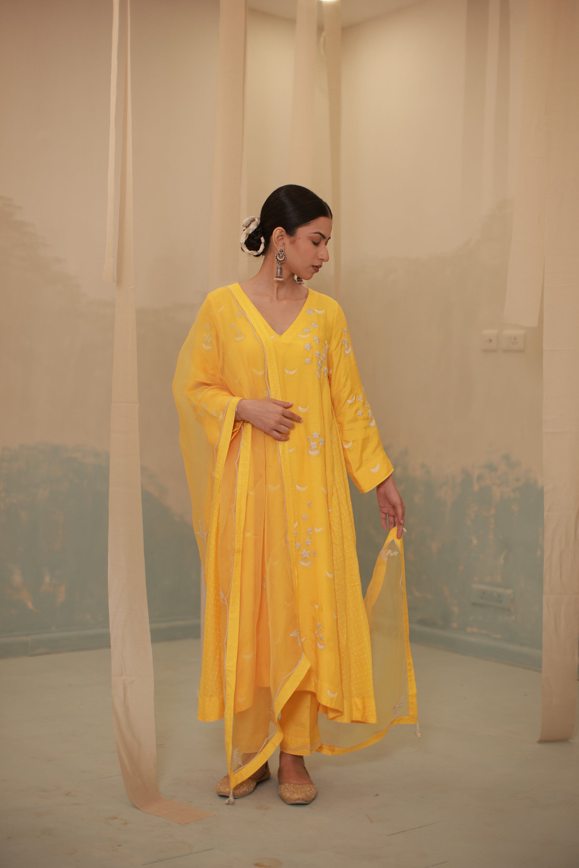 Mustard Hand embroidery suit set