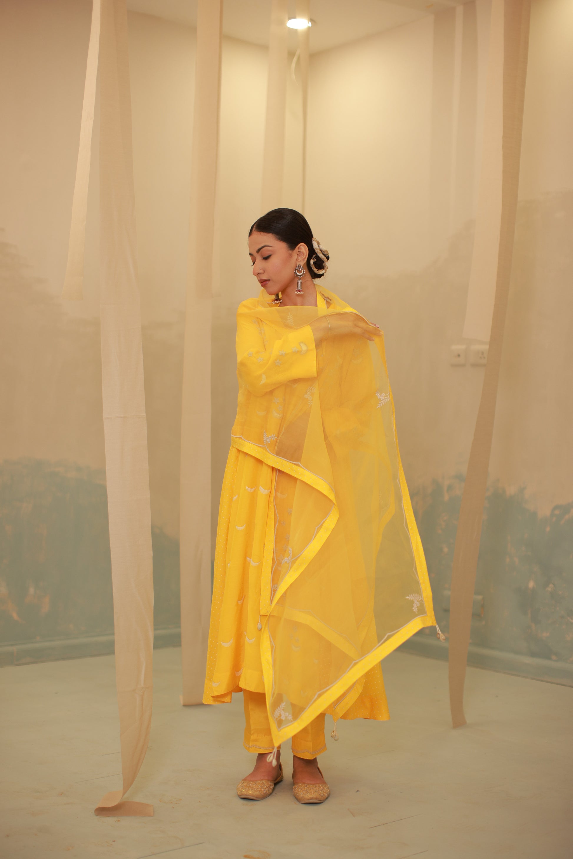 Mustard Hand embroidery suit set
