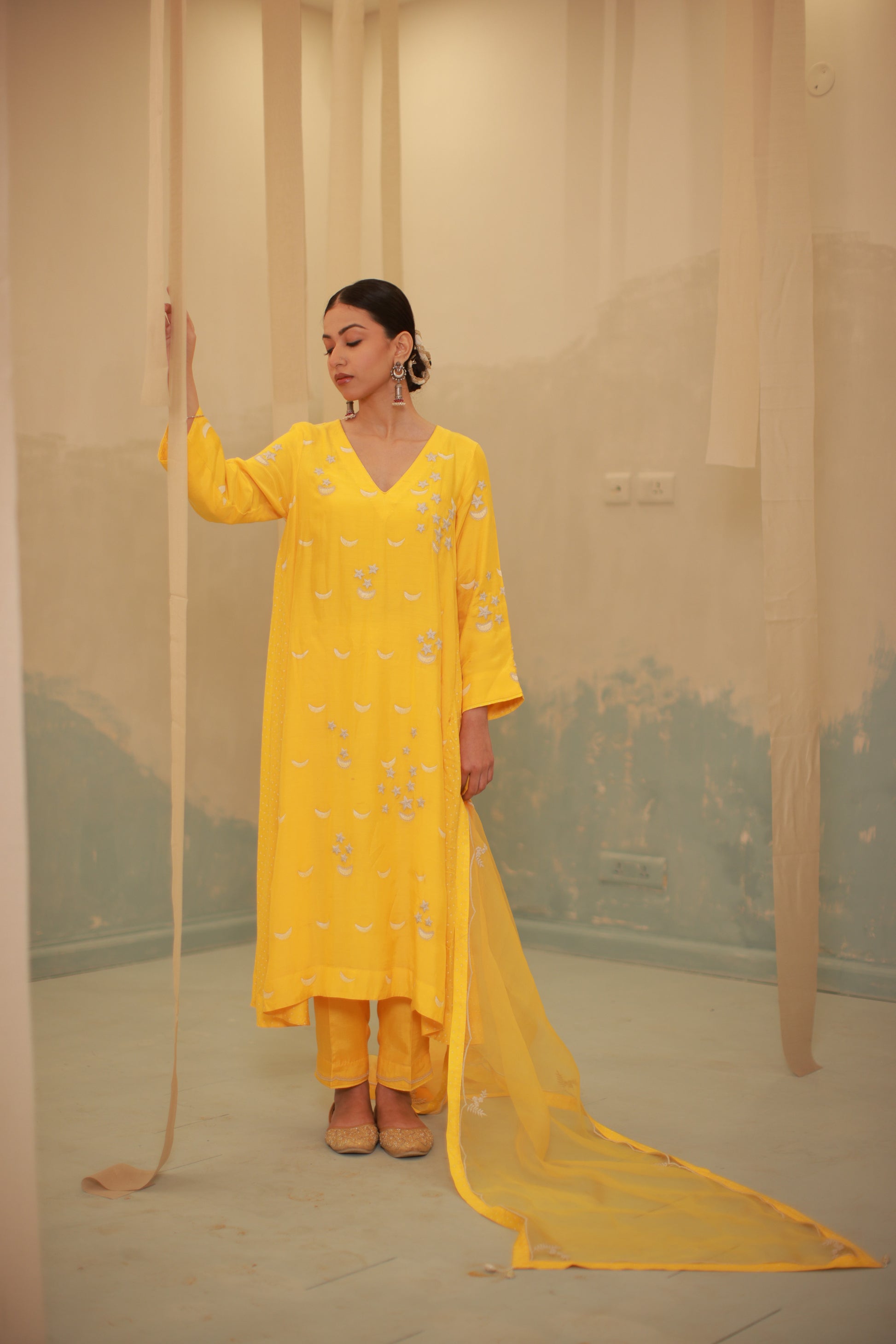 Mustard Hand embroidery suit set