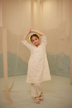 Off-White Gathered Lace Detail Co-ord Set for Kids