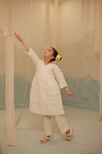 Off-White Gathered Lace Detail Co-ord Set for Kids