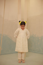 Off-White Gathered Lace Detail Co-ord Set for Kids