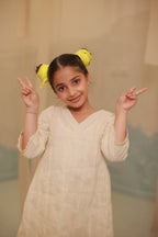Off-White Gathered Lace Detail Co-ord Set for Kids