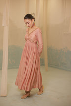 Cinnamon brown mul silk hand embroidered anarkali suit set