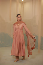 Cinnamon brown mul silk hand embroidered anarkali suit set