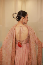 Cinnamon brown mul silk hand embroidered anarkali suit set