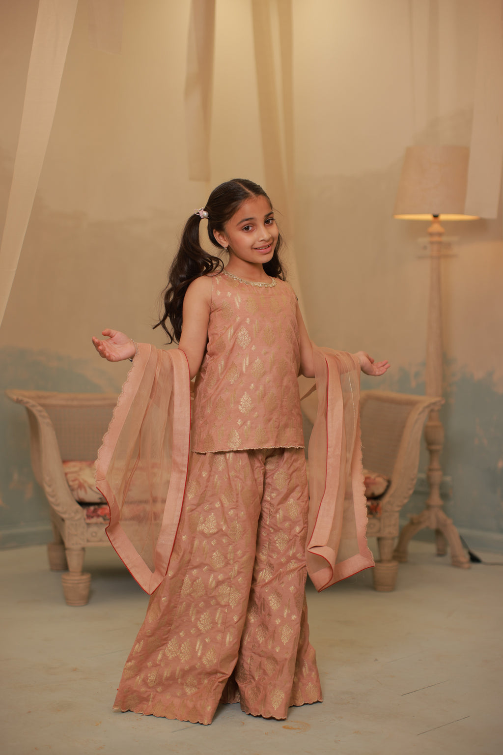 Dusty Pink Sharara Set with Dupatta – Kids Wear