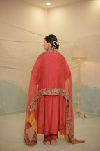 Deep red cotton silk anarkali suit set with Ajrakh detailing