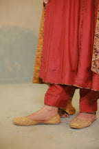 Deep red cotton silk anarkali suit set with Ajrakh detailing