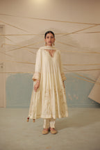 Ivory katdana and zari hand embroidered anarkali suit set