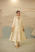 Ivory katdana and zari hand embroidered anarkali suit set