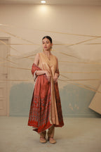 Copper gold tissue sleeveless pocket style suit set
