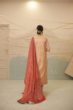Copper gold tissue sleeveless pocket style suit set