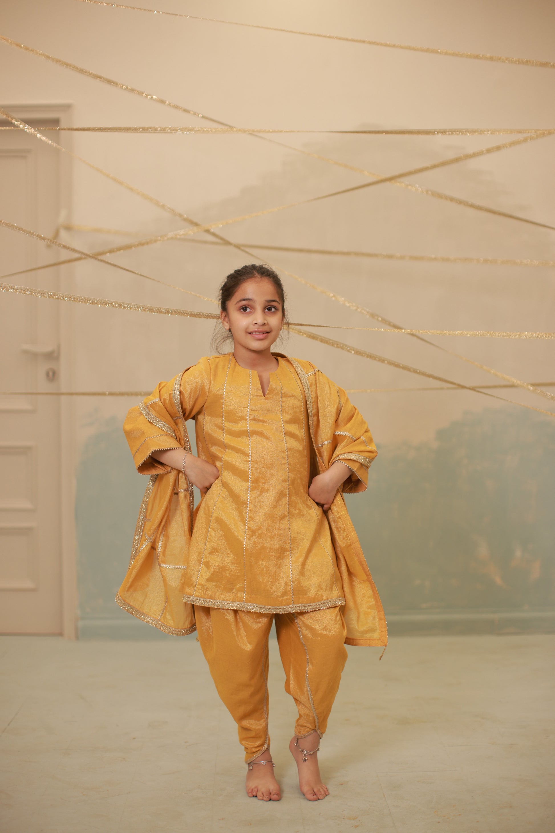 Haldi yellow short anarkali suit set for kids