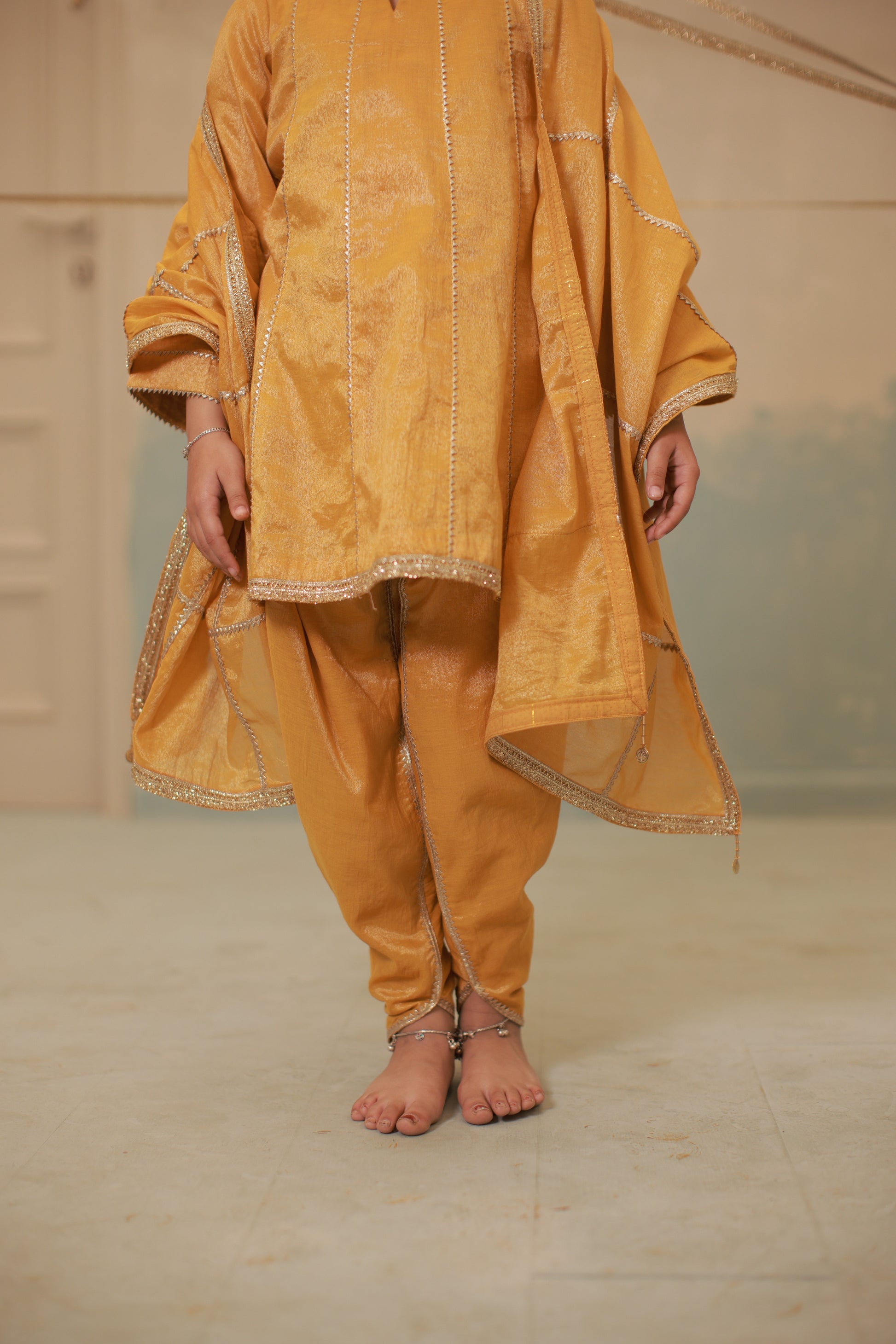 Haldi yellow short anarkali suit set for kids