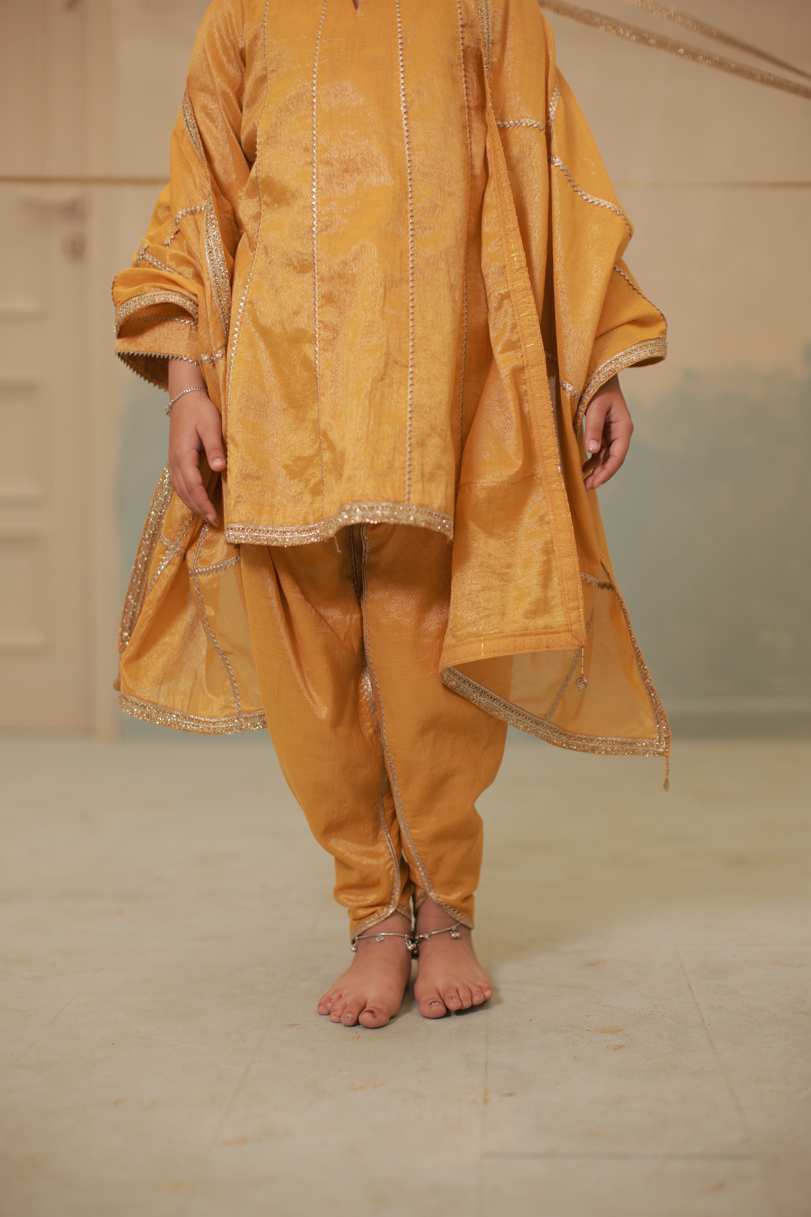 Haldi yellow short anarkali suit set for kids