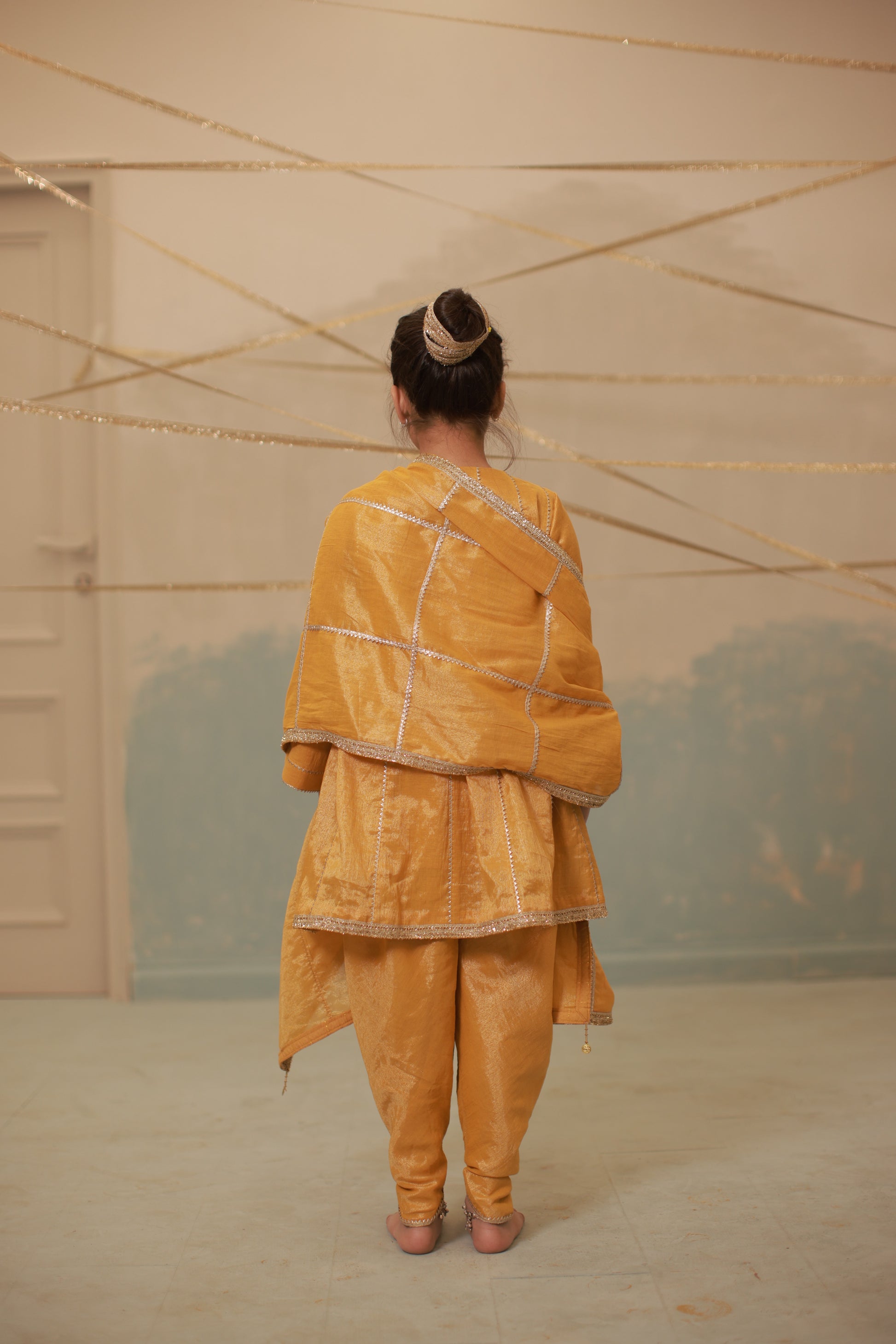 Haldi yellow short anarkali suit set for kids