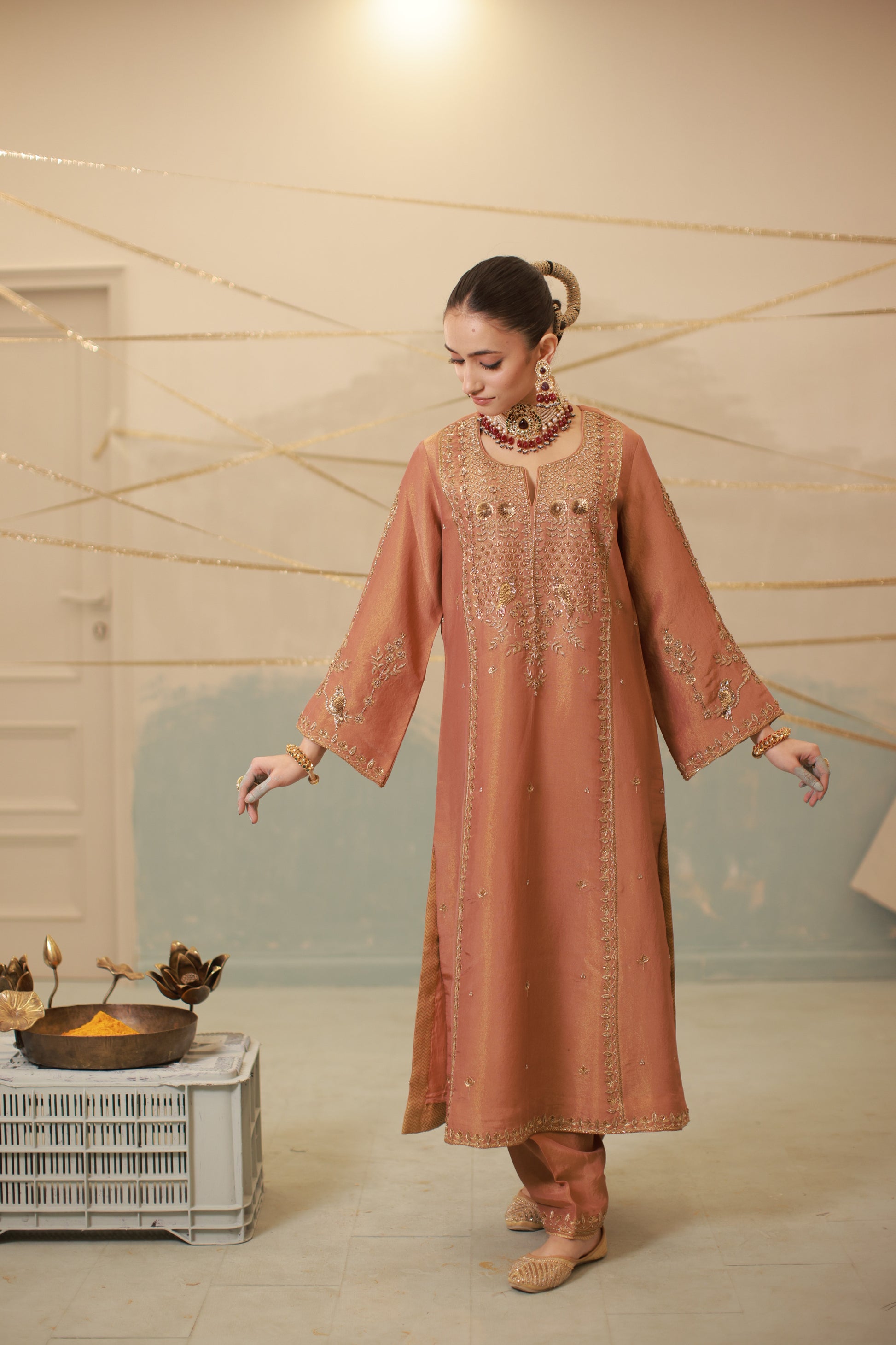 Cinnamon Brown Hand Embroidered Suit Set