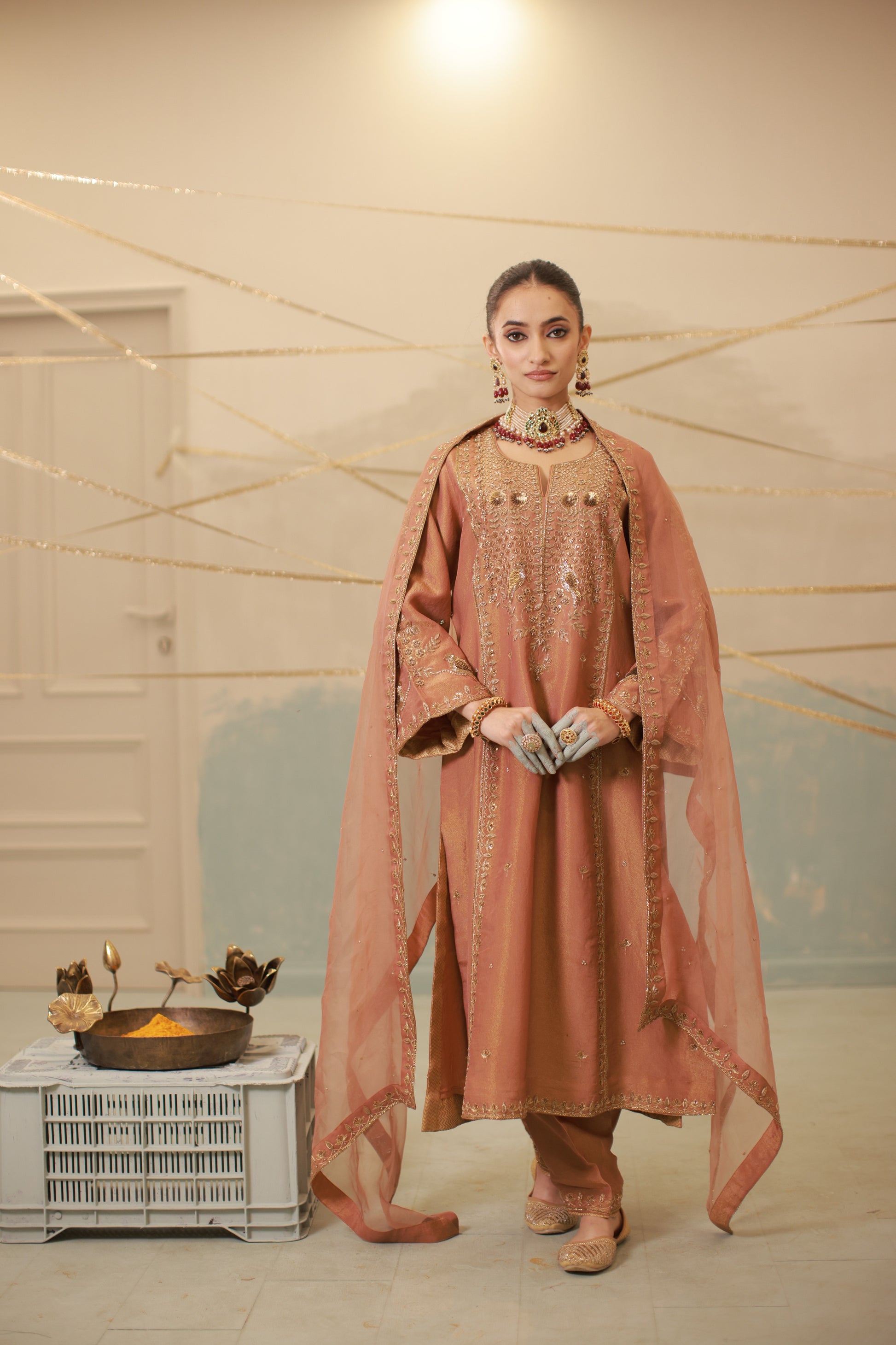 Cinnamon Brown Hand Embroidered Suit Set