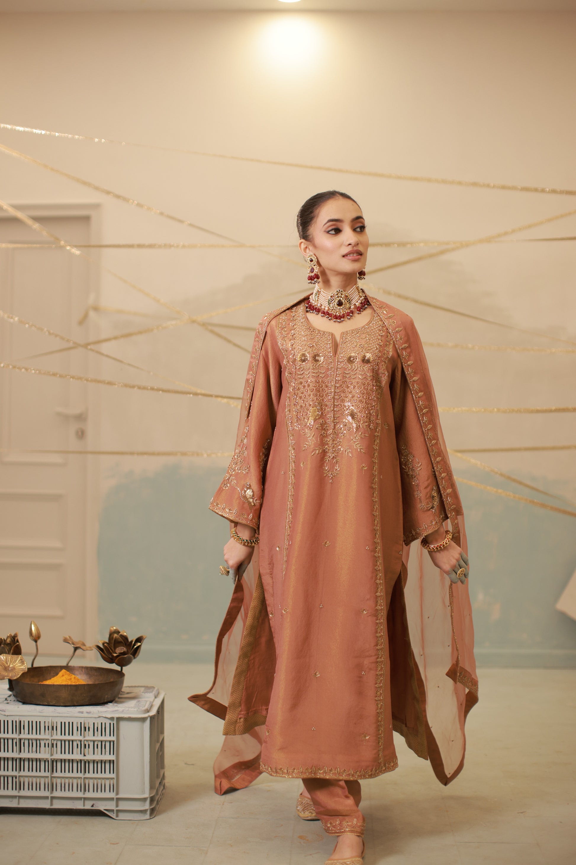 Cinnamon Brown Hand Embroidered Suit Set