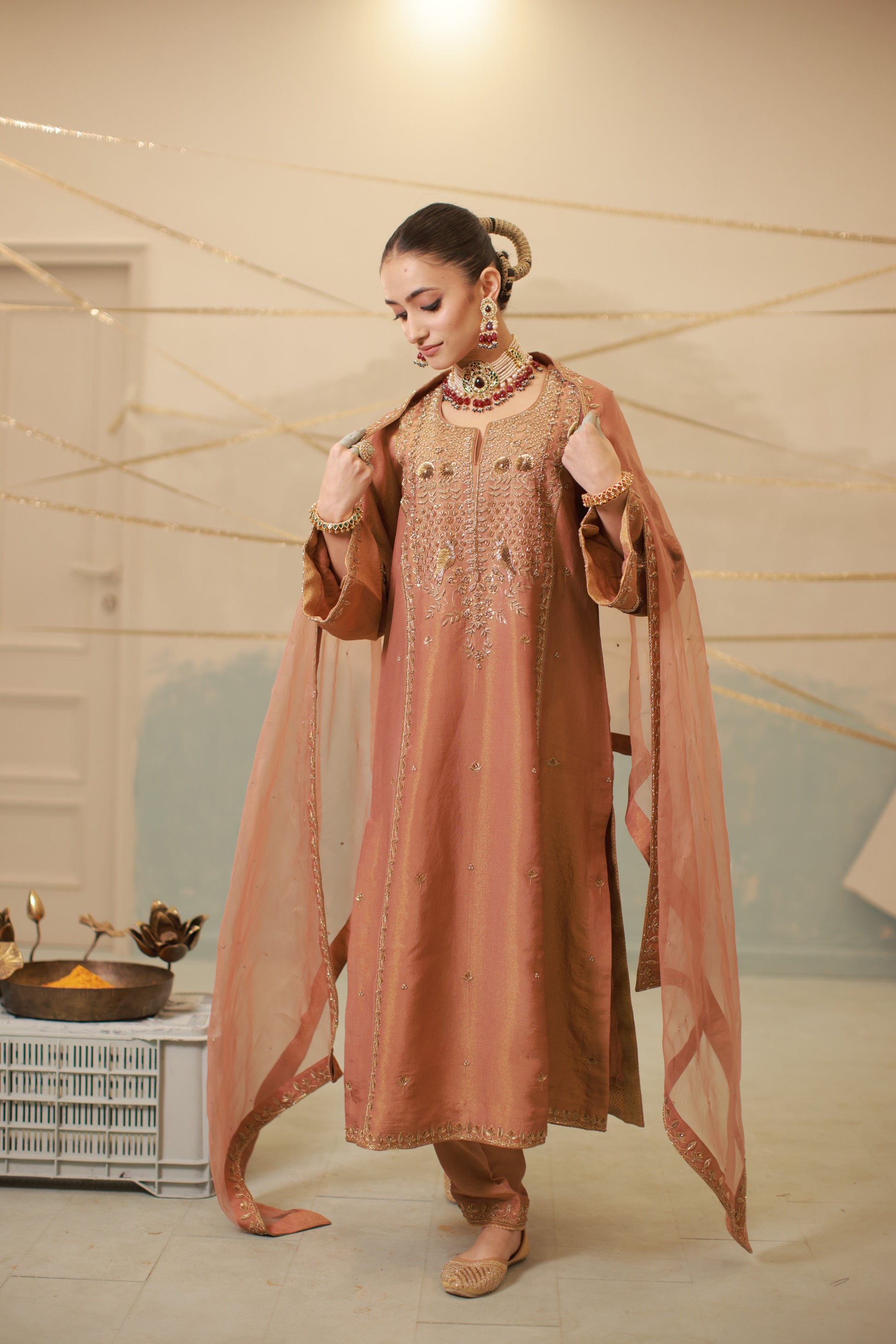 Cinnamon Brown Hand Embroidered Suit Set