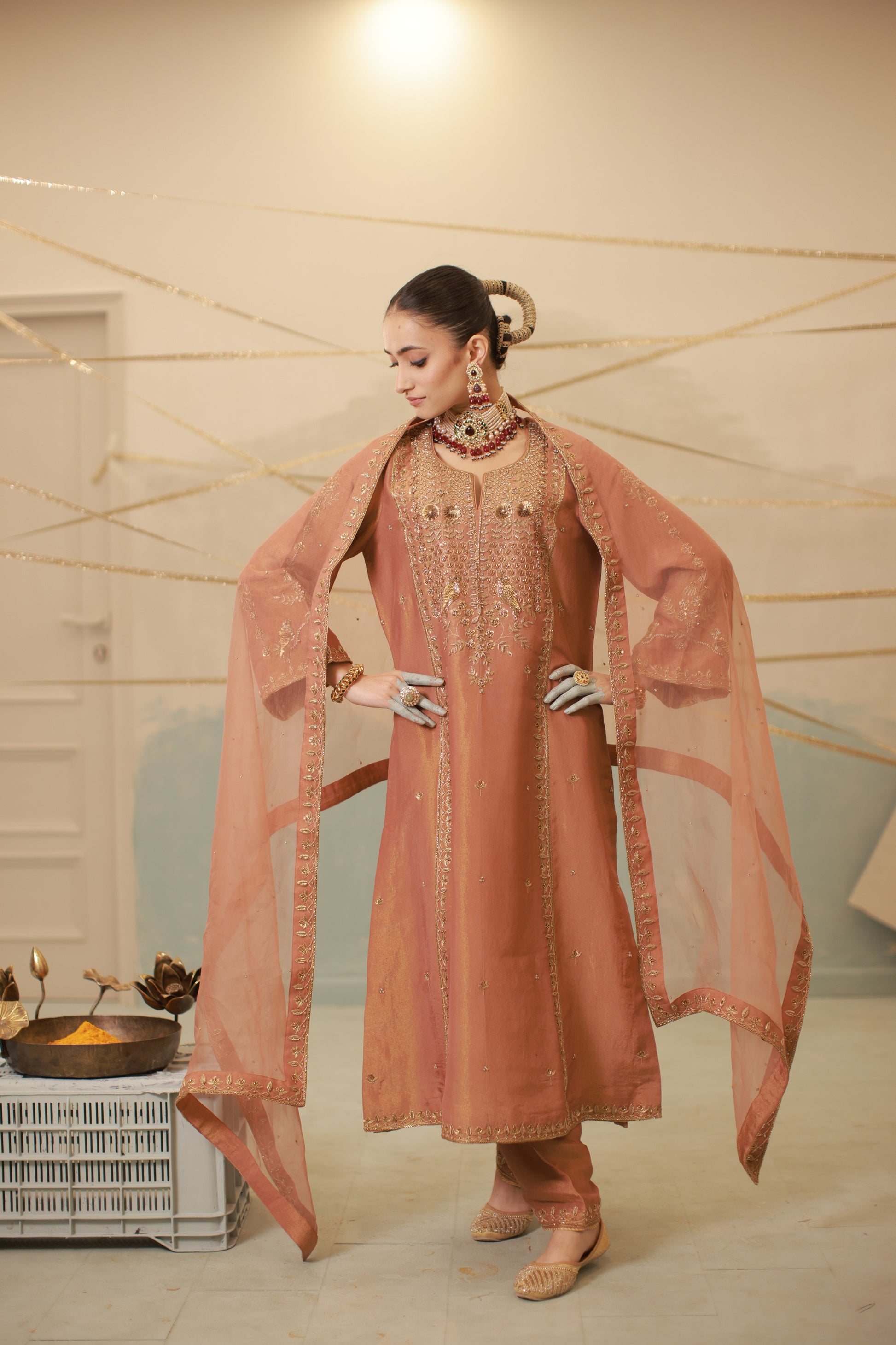 Cinnamon Brown Hand Embroidered Suit Set