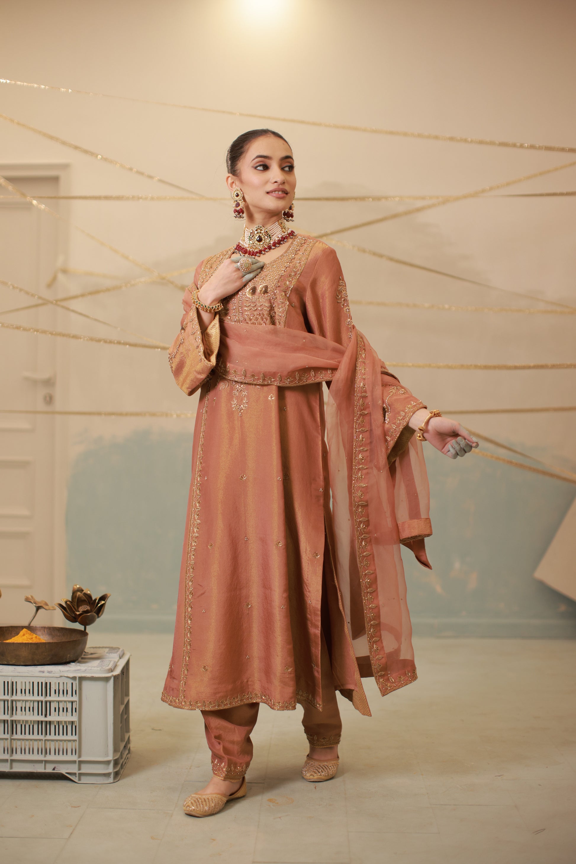 Cinnamon Brown Hand Embroidered Suit Set