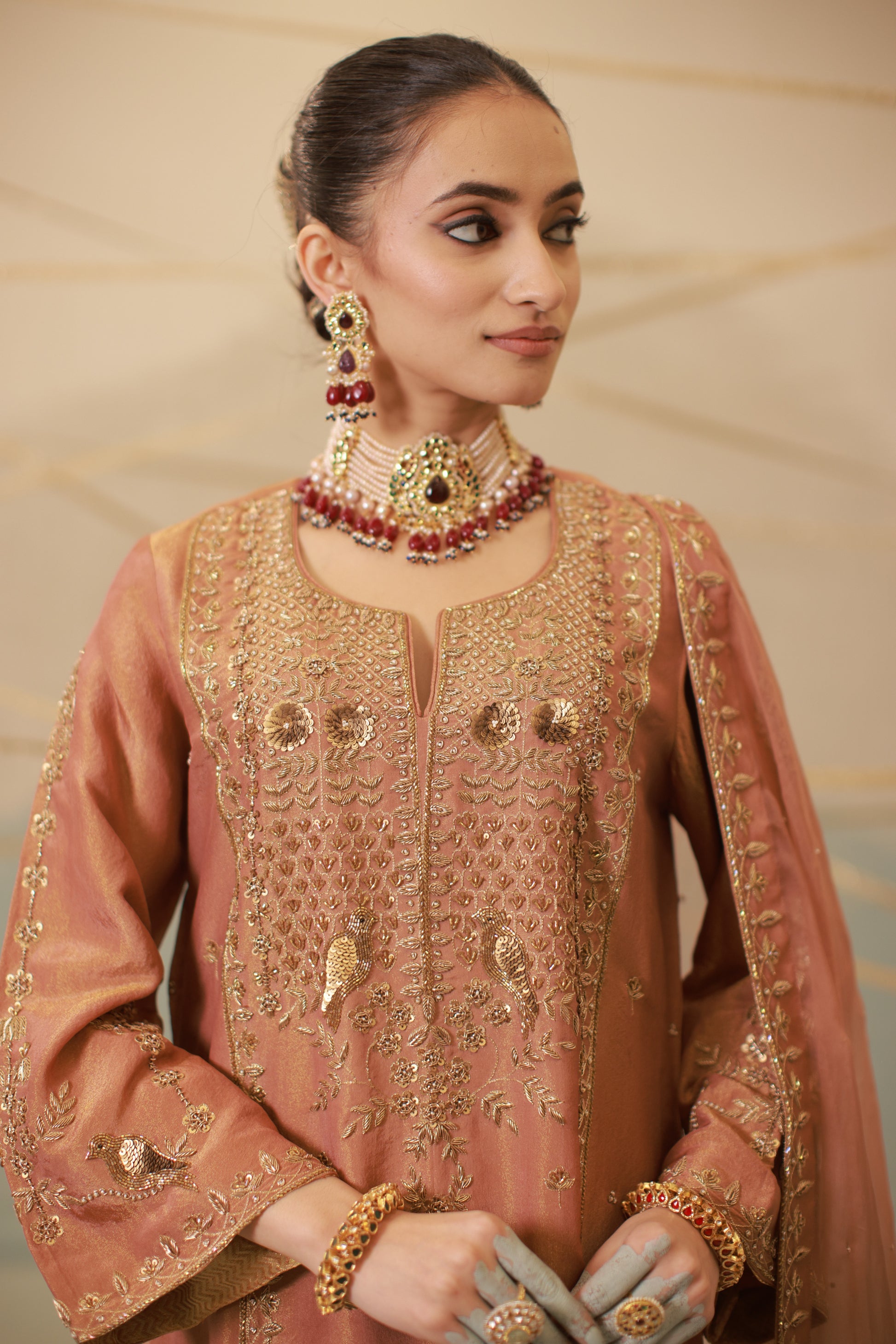 Cinnamon Brown Hand Embroidered Suit Set