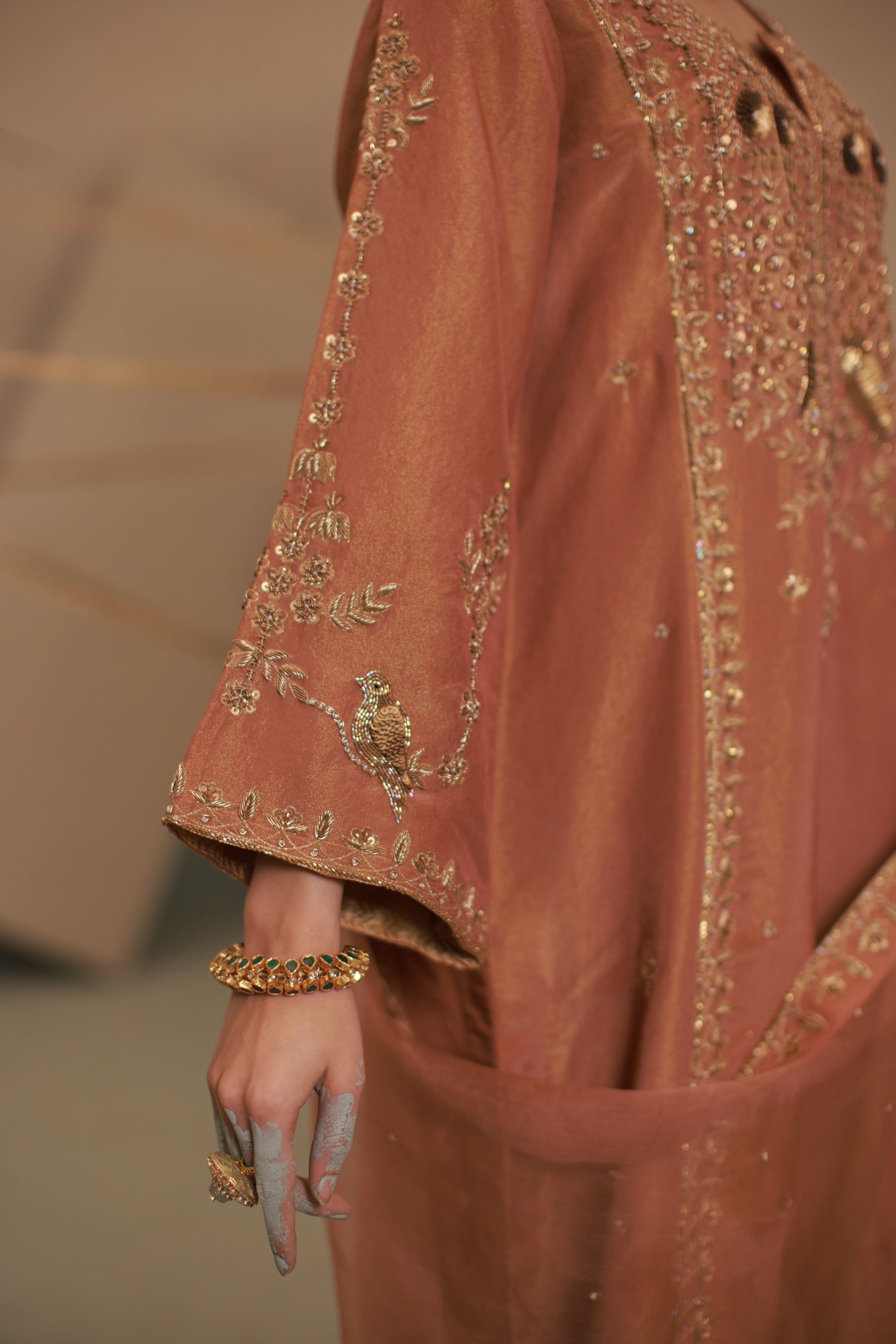 Cinnamon Brown Hand Embroidered Suit Set