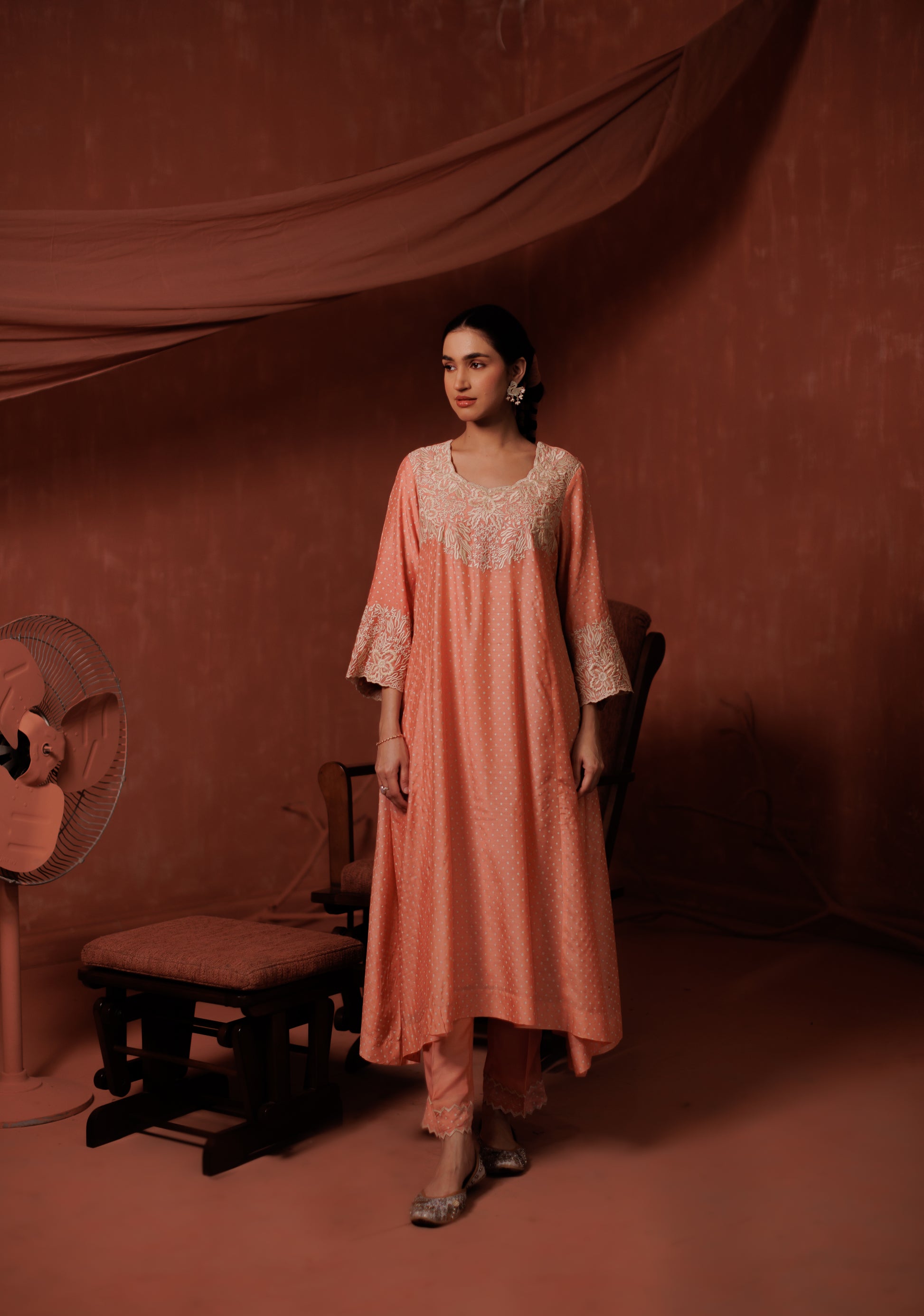 Cotton Cream Embroidered Kurta Set