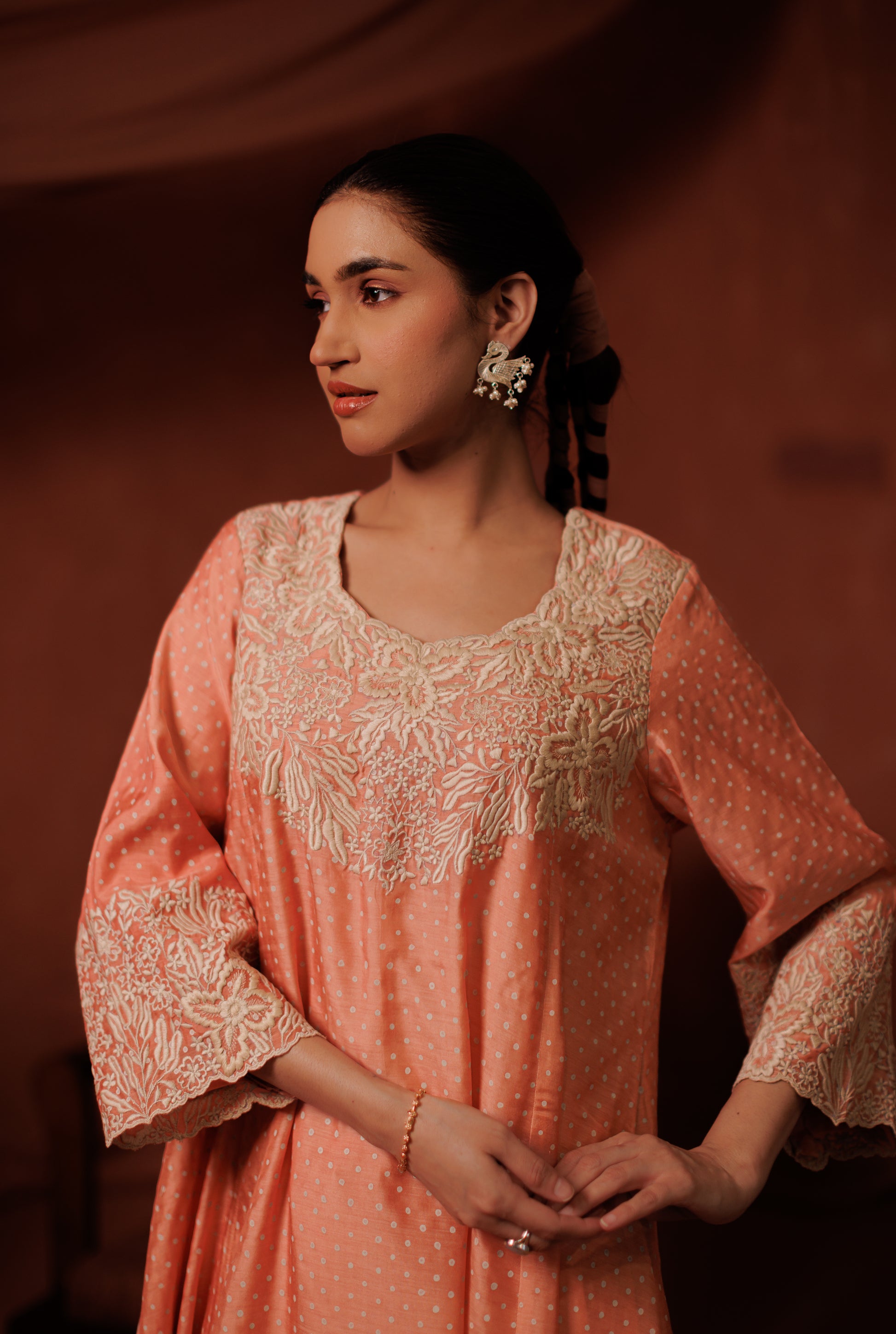Cotton Cream Embroidered Kurta Set