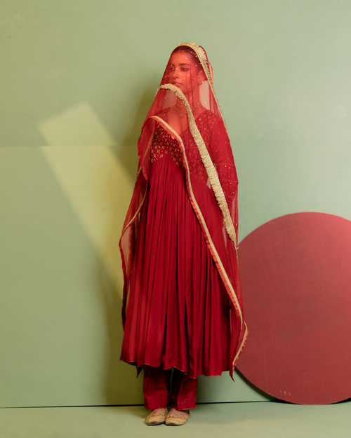 3-Piece Red Anarkali Set