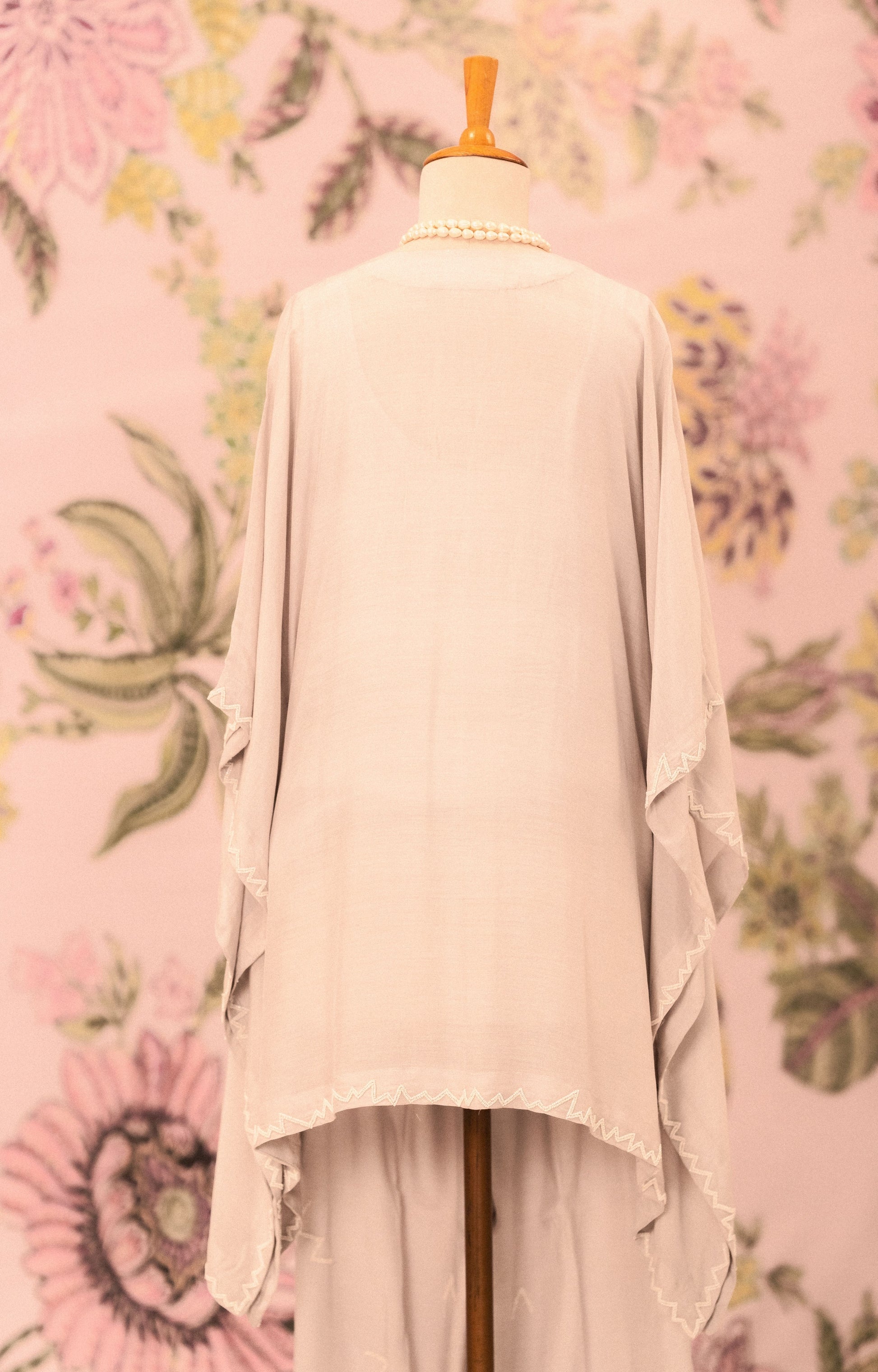 Grey Mul Silk Pearl Embellished Co-Ord Set