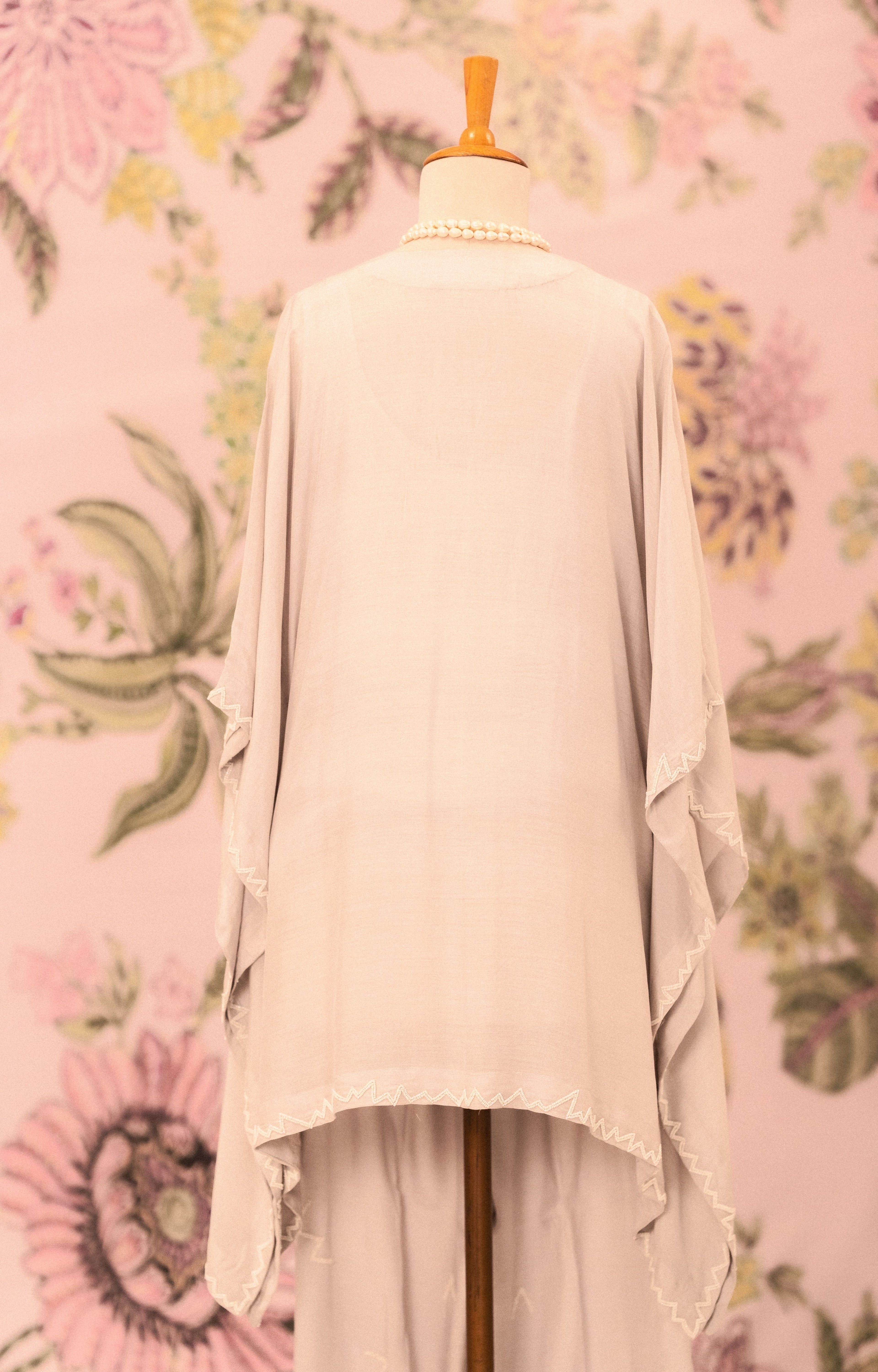 Grey Mul Silk Pearl Embellished Co-Ord Set