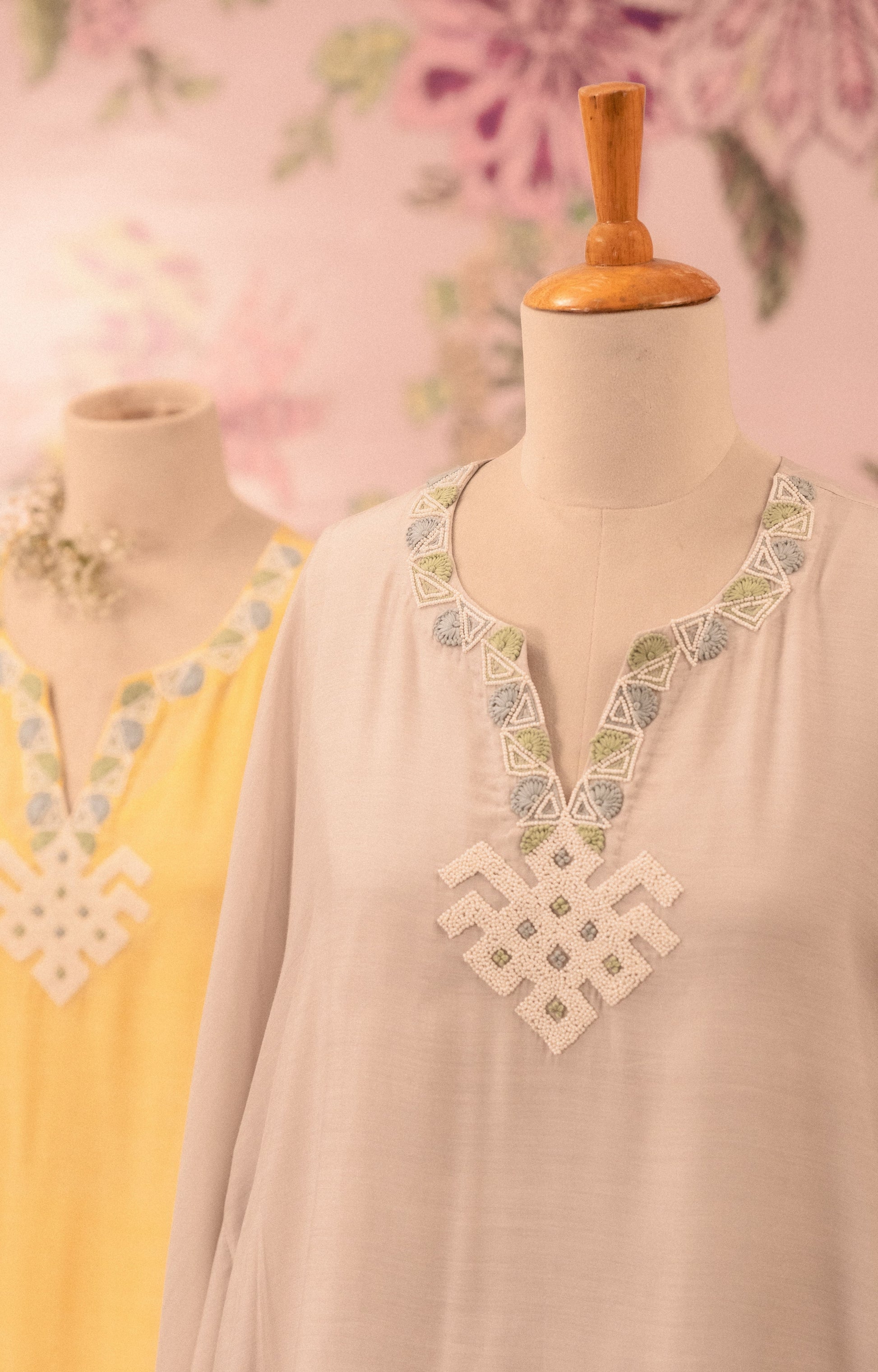 Grey Mul Silk Pearl Embellished Co-Ord Set