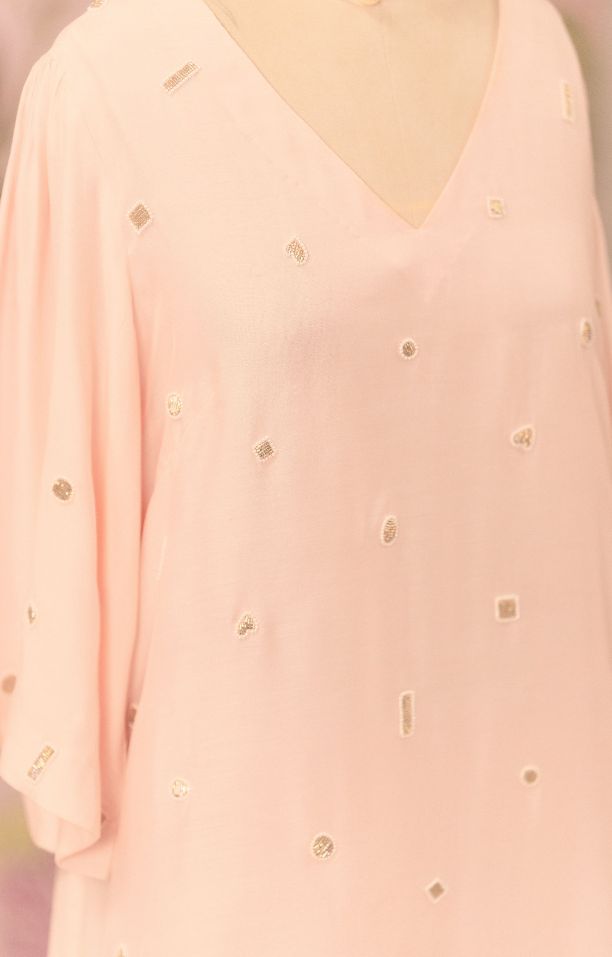 Powder pink co-ord set with all over embellishment