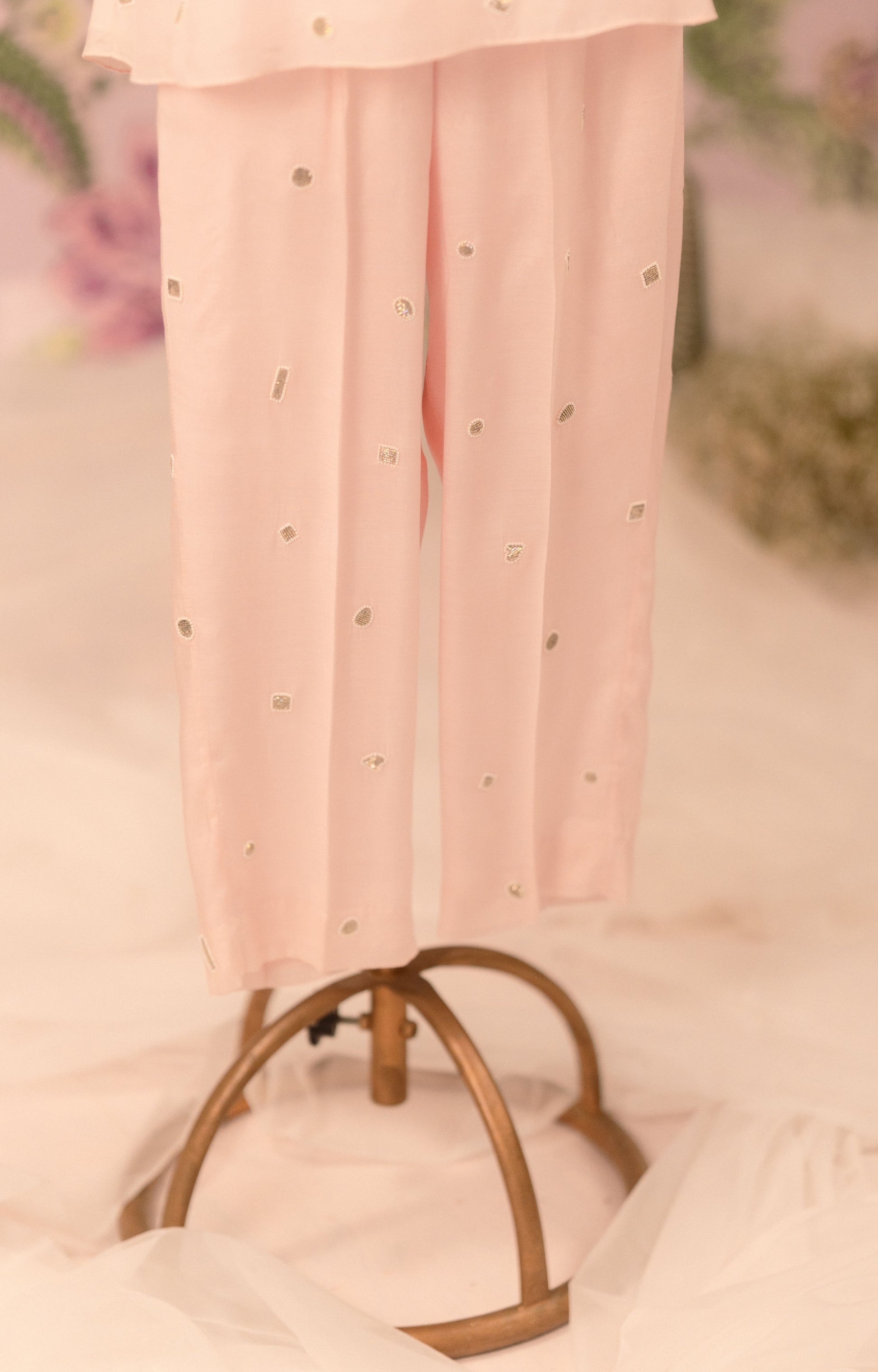 Powder pink co-ord set with all over embellishment