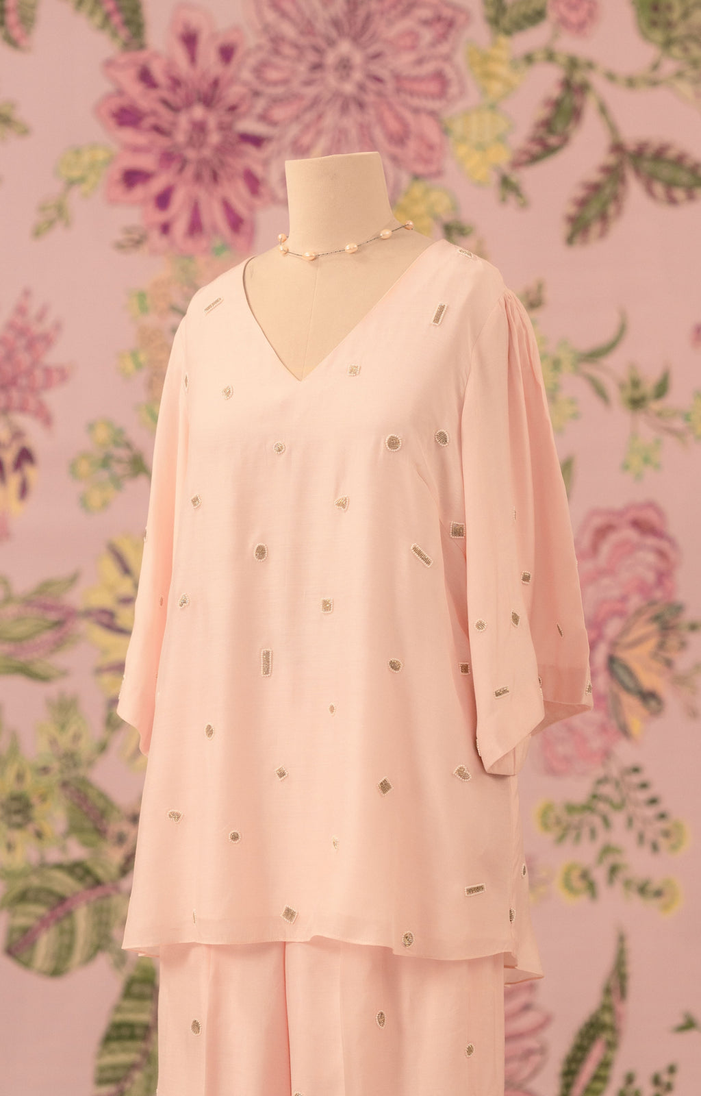 Powder pink co-ord set with all over embellishment